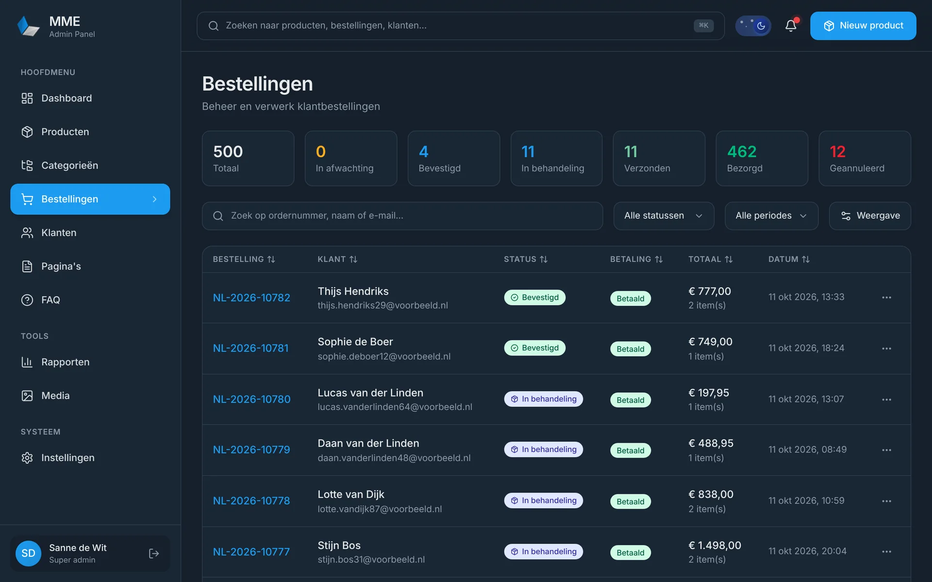 Bestellingen in MME v6